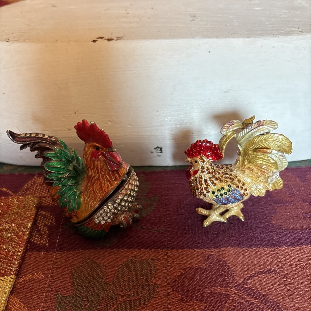 Chicken Figurine Jewelry Box Art Sculpture Home Decor Treasure Chest Box